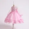 Vestidos de menina princesa rosa mangas compridas Vestido de festa de verão garotas de casamento de aniversário filhos roupas da primeira comunhão vestidos de comunhão