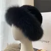 قبعة من الفرو النسائية الحقيقية للنساء ، قبعة رامي ، قبعة أعلى قبعة قبعة ث Fox Fur Brim