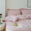 Sängkläder sätter Simpleopulens 3st Linen King Size Däcke Cover Bed Set Ruffled Belgian Flax Farmhouse Pillow Case Breatoble