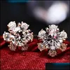 Charm Zircon Christmas Snowflake Stud Earrings For Women Shiny Rhinestone Crystal Flower Earring Drop Delivery Jewelry Dhrau