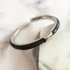 Bracelet de luxe en cuir de galuchat noir Bracelet en forme de C Bracelets en acier inoxydable couleur argent Goutte
