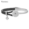 Charm Bracelets 10pcs/lot Combo Bracelet Ginger Snap Jewelry Genuine Leather Bangle With Crystal Black Double Braided For 18mm Button NN-603