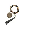 Porte-clés de Bracelet à brins avec pompon, Bracelets en perles de bois, pendentif Portable, ornement, cadeau, accessoire de clés