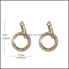 Hoop Huggie High Fashion Round Geometric Rhinestone Shiny Drop Earrings For Women Handmade Rose Gold Copper Earring With Steel Pin Dhqxk