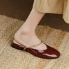 Sandals 2023 Spring Summer Women Flat Shoes Round Toe Patent Leather Single Red Wine Slippers