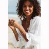 Women's Blouses Spring Lace Shirt Ruffled Trumpet Sleeve Beach Blouse Sunscreen Clothing & Shirts