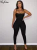 Women's Jumpsuits Rompers Hugcitar Solid Irregular Sleeveless Backless Jumpsuit Sexy Bodycon Summer Elegant Party Night Club Sport Outfits Y2K Romper 230208