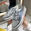 ドレスシューズAphixta Loafers Shoes luxury Silver Crystal-up Platform Shoes女性スパンコール布のブリングクリスタクリスタクリスタクリスタ