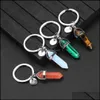 Key Rings Nature Stone Pendant Keyring For Women Men 26 Initial Letter Keychain Healing Crystal Keyholder Fashion Jewelry Drop Delive Dhroe