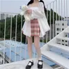 여자 블라우스 일본 소프트 여자 옷 여름 기모노 2023 패션 쉬폰 블라우스 여자 모리 빈티지 카디건 탑 비치 커버 업 흰색