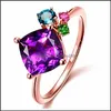 With Side Stones Luxury Rings For Women Gem Cut Square Amethyst Ring Vintage Engagement Gift Jewelry Accessories Drop Delivery Dhpjx