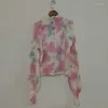 Women's Knits BOHO INSPIRED Tie-dyed Cotton Cardigan Women Ribbed Collar Long Sleeve Zipper With Pom Chic Knit Coat Winter