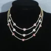 Chains Pink Red White Enamel Heart Charm Tennis Chain Gorgeous Women Lover Gift Jewelry Fashion 2023 Necklace