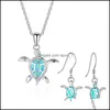 Earrings Necklace Cute Sea Turtle Jewelry Set Trendy Animal Fire Opal Stud Earring For Girl Women Gift 437 H1 Drop Delivery Sets Dhl2E
