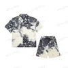 xinxinbuy Erkekler tasarımcı Tee t gömlek 23ss Denim kravat boya gömlek Baskı kaju çiçeği kısa kollu pamuklu kadın beyaz siyah XS-2XL