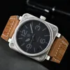 2023 Wristwatches Men Automatic Automatic Mechanical Watch Bell Brown Leather Rubber Ross Wristwatches Multifunction Six Stitches VM03