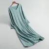 캐주얼 드레스 2023 니트 가을 느슨한 스타일 v- 넥 소매 풀 오버 긴 여자 스웨터 드레스 풀 팜므