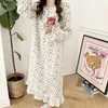 Kadın pijama Japon tatlı pamuk gece elbisesi kadın gevşek uzun kollu bahar sonbahar geceleri kadınlar için taze çiçek gece kanı