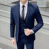 Erkekler Suits Blazers Big Mens 3 Parça Takım Çentikli Yakel Bir Düğme İnce Uygun Resmi Ceket Yelek Pantolon Set M-5XL için Düz Renkli Erkekler Düğün