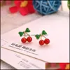 Studoor oorbellen Groothandel promotie Koreaans Red Cherry Crystal Rhinestone Leaf Drop Women Statement Delivery Sieraden DHTVC