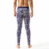 Men's Sleepwear Winter Men Fashion Sexy Long Johns Cotton Thermal Underwear Purple Flower WarmTight Single Leggings Pants High Quality1