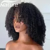 Brazylijskie perwersyjne, Curly Full Machine Peruki ludzkie włosy afrykańskie 4A 4b Coily Kinki Afro krótkie peruki z grzywką dla czarnych kobiet naturalny kolor