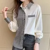 Chemisiers pour femmes Auutmn Femmes Chemises à carreaux à manches longues Office Lady Full Button Up Women-chemisiers