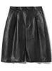 Shorts femininos Seoulish preto PU couro PU Novo 2022 Autumn Winter cintura elástica de perna larga calças elegantes calças femininas Pocket Y2302