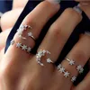 Wedding Rings 5pcs Cute Midi Moon Flower Ring Set Fashion Small Joint Knuckle Full Finger Vintage Jewelry 2023 Year Gifts