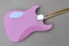 Guitare électrique semi-creuse rose 6 cordes avec manche en érable P 90 micros personnalisables