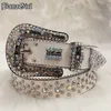 Paski punkowe białe krinekostone pasy designerskie skórzany pasek Diamond Bing Belt Western Cowboy Y2K E Girls Fashion Pas dla dżinsów Mężczyźni G230207