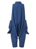 Jumpsuits von Frauen Rolpper Celmia Frauen ärmellose Retro -Jumpsuits Mode -Stapel hoher Kragen Langer Strampler Casual Droped Schritt Reißverschluss Harem insgesamt 230208