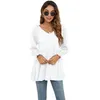 Women's T Shirts Women's 2023 Autumn/Winter V-Neck Bubble Long Sleeve Tunic Top T-Shirt Customized LOGO Text