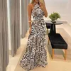 Casual jurken vrouwen tropische boho mode print halter backless maxi jurk sexy mouwloze zomer strand vakantie losse geplooide gewaad