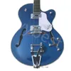 Lvybest Gitarre Gretch Blue Falcon E-Gitarre Gold Sparkle Body Binding Hollow Body Double F Hole Bigs Tremolo Bridge Gold