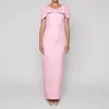 クラシックキャップスリーブボウストレートシンプルなサテンウエミングガウンヴィンテージバックスプリットスペシャルオプションフォーマルウェアCL1806を持つ女性向けのライトスカイブルーイブニングドレス