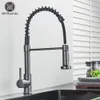 Kitchen Faucets Silver Gray Kitchen Sink Faucet One Handle Spring and Cold Water Tap Deck Mounted Bathroom Matte black Kitchen Crane 230207