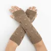 Knee Pads Woman Ladies Fingerless Gloves Arm Warmers Winter Hollow Heart Shape Soft Knitted Mittens ST012