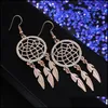 Lampadario pendente Diamante Hollow Dream Catcher Orecchini pendenti per le donne Elegante placcato oro Piuma Lunga Moda Donna Gioielli Deli Dhosn