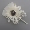 Decorative Flowers 1Piece Wedding Groom Boutonniere Ivory White Color Snow Yarn Rhinestone Pearl Corsage Flower Prom Party Woman Man Suit