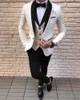 Herrdräkter Vit slits Herr 3-delad svart sjal Lapel Casual Brudgum Smoking För Bröllop Groomsmen Herr 2023 (Blazer Vest Pant)