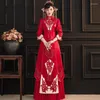 Abbigliamento etnico Abito da sposa in stile cinese Perline fatte a mano Marrige Set Ricamo squisito Cheongsam Costume da sposa orientale Regalo di matrimonio