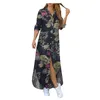 Casual Dresses Womens Fashion Floral Print Shirt Maxi Dress Sexig V Neck Bottoned Half Sleeve Zip Up Evening Party Summer Beach Sundress