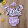 Vêtements de vêtements nés de bébés filles au large de l'épaule des sommets floraux shorts Briefs 3pcs tenues vêtements