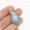 Charms Amazonite Stone Pendant Natural Flat Round Waterdrop Pendants Connector Charm Make Jewelry Necklace Earring Accessories Dhx8M