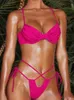 Kvinnors badkläder sexig push up bikinis Pleasted Swimsuit Women 2023 String Beachwear Solid Color Bath Suit Micro Thong Brazilian Biquini 230208