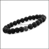 Brins de perles Mode Pierre Naturelle Noir Mat Perlé Bracelet Pour Femmes Hommes Guérison Ncing 8Mm Perles Micro Zircon Pave Perle Brace Dhfmp