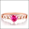 Avec pierres latérales dames coeur anneaux imitation naturel rubellite pierres précieuses mariage fiançailles bijoux de mariée livraison directe Dhwqj