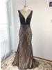 Party Dresses Sexy Backles Evening Dress Black V Neckline Floor Length Mermaid Lace Appliqued Formal Part Gown 230208