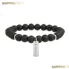 Fios de mi￧angas de 8 mm de mi￧angas foscas pretas Bracelets de pedra natural para homens pulseira de elasticidade com o designer de f￩ de sonho ￢ncora Dhzyc